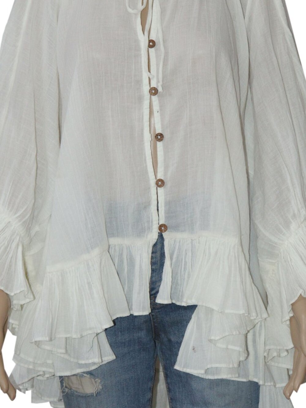 Free People Beachside Blaze Tunic Ruffle V Neck Tie Sheer Top XS - Picture 4 of 7